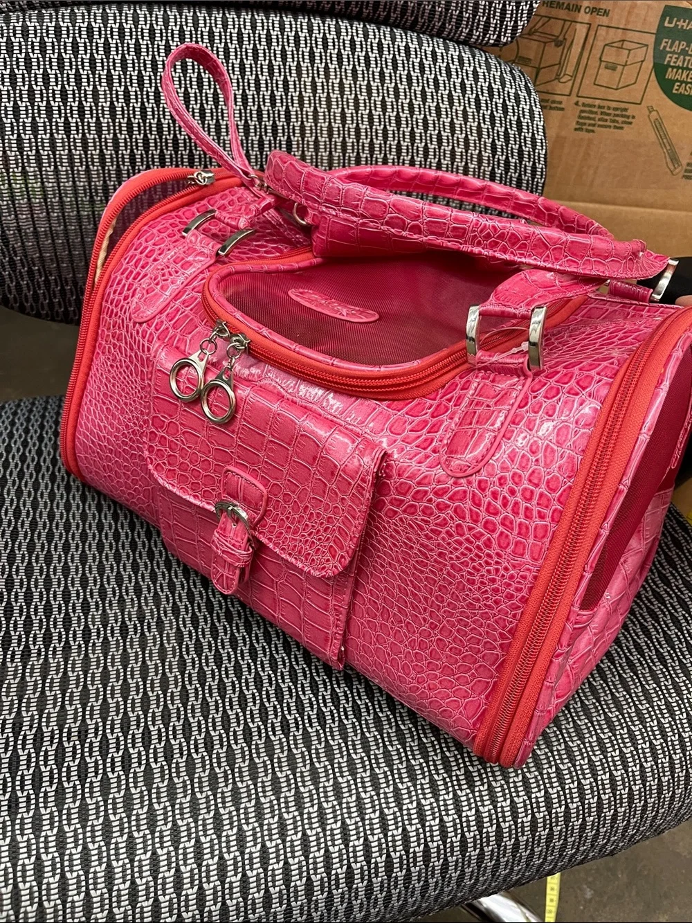 Hot Pink Faux Croc Small Pet Carrier with Dual Handles